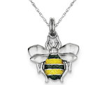 Green & Yellow Enamel Bee Charm Pendant Necklace in Sterling Silver